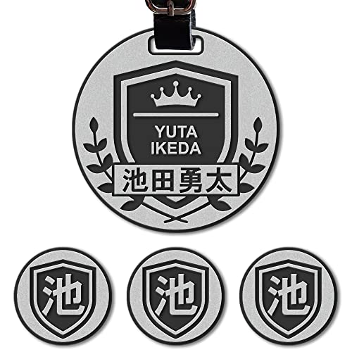 ネームプレート ゴルフ ゴルフタグ ゴルフマーカー 丸型 メダル風 バッグタグ 名前キーホルダー (シルバー)