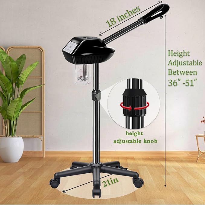 Image of Professional Facial Steamer, Ozone Face Steamer For Facial, Stand Facial Steamer Adjustable Height For Spa, Salon And At Home Use(Black)