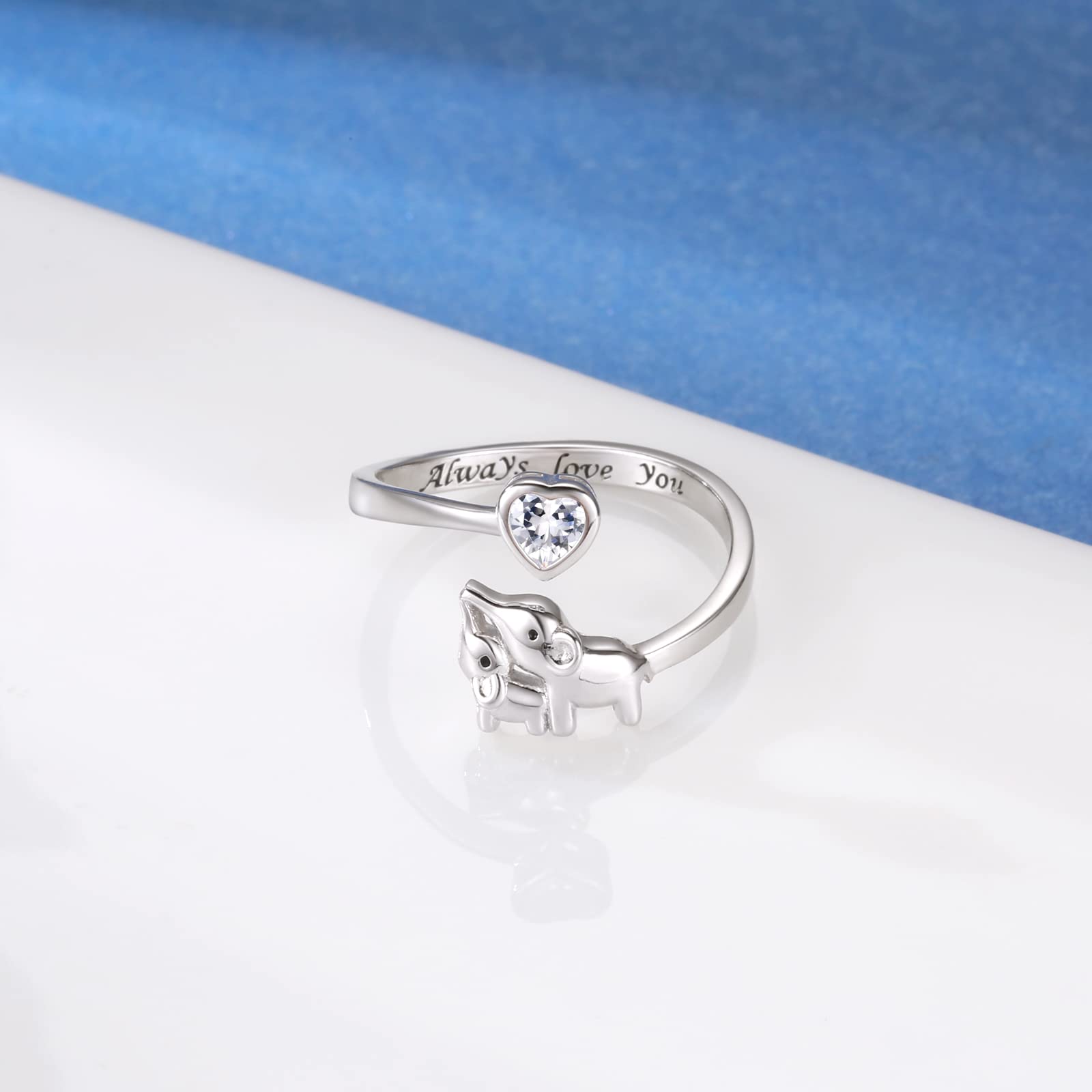 Anello a forma di elefante, in argento Sterling 925, regolabile, con ciondolo a forma di cuore, per donne, moglie, mamma, nonna, figlia, regalo