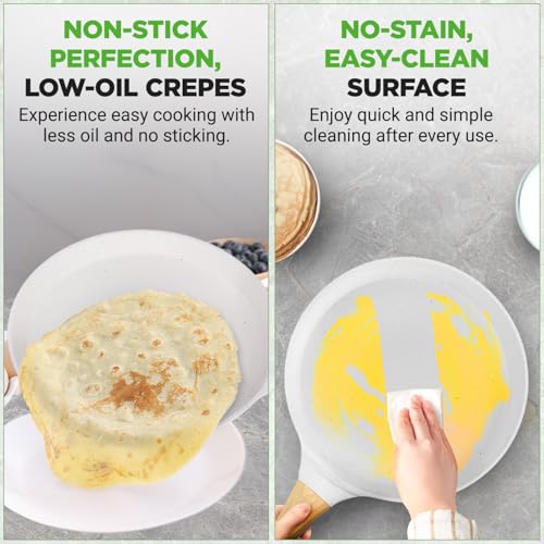 [NEW] $27.99 | NutriChef 2-Pack Non-Stick Crepe Pan Set, 9.4" Marble Coated Dosa Pans with Wooden Spreaders, White Cream - image 6