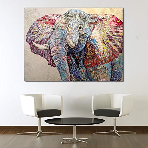Amazon.co.jp: インテリア 象の絵画インテリア動物絵カラフルなモダン