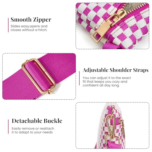 Image of Woven Crossbody Bags For Women, Checkered PU Waist Pack Travel Sling Bag
