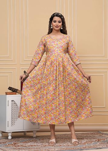 Image of JAIPURFAME Stylish Women's Pure Cotton All Over Printed Kurti Gown, Maternity Dress, and Feeding Dress - Comfortable and Elegant Maternity Wear for Women Multicolour
