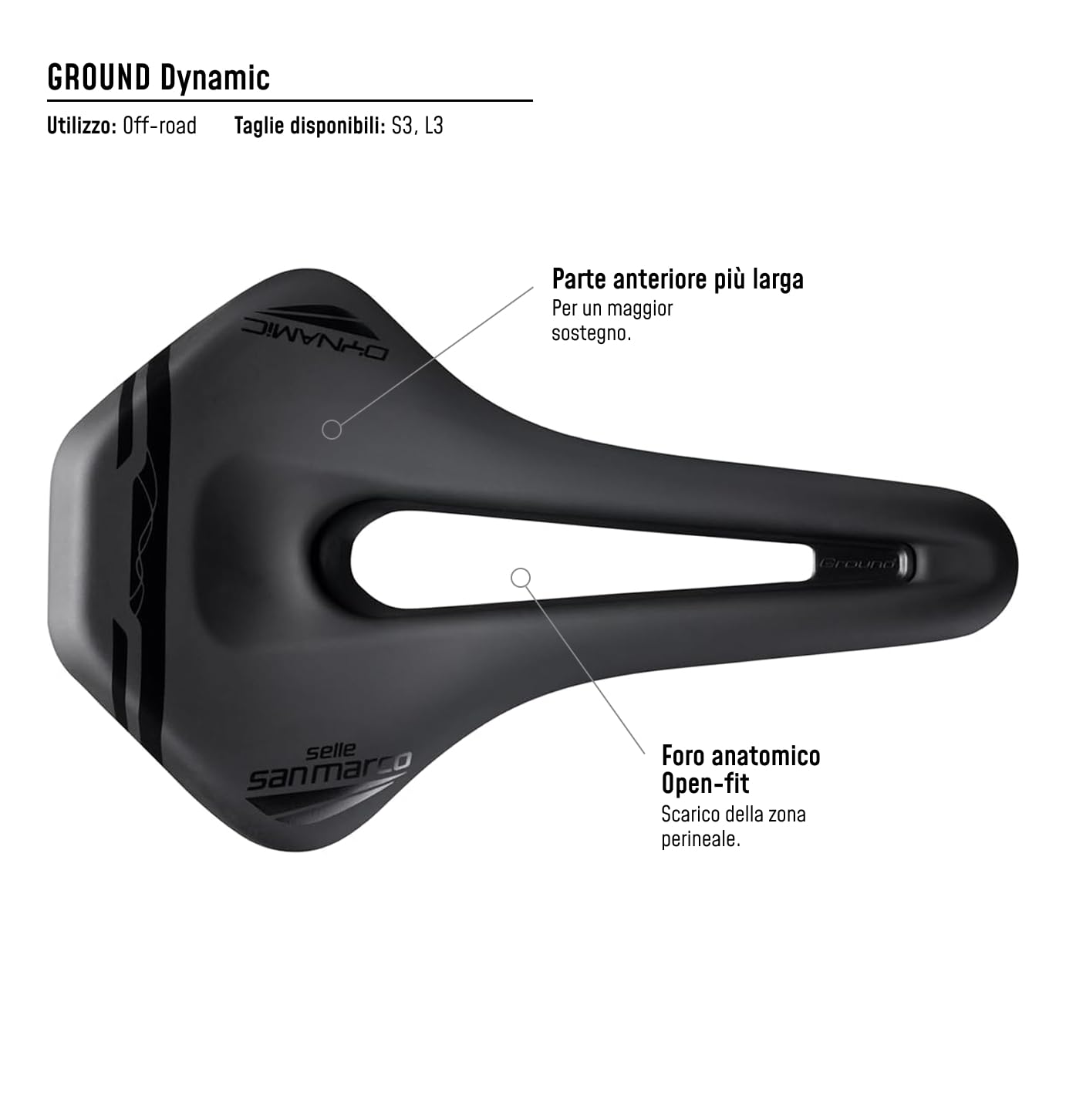 Selle San Marco Ground Dynamic - Sella Bicicletta off-Road, MTB, Mountain Bike, con Telaio Resistente in Manganese e Foro Anatomico Selle