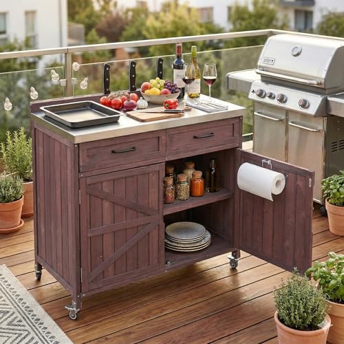 Merax Farmhouse 39.4" Grill Cart with Drawer, Storage Cabinet and
