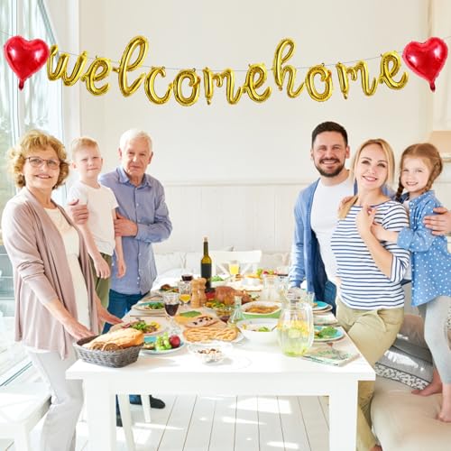 Image of TONIFUL 16 Inch Gold Cursive WELCOME HOME Foil Letter Balloon Banner Decor
