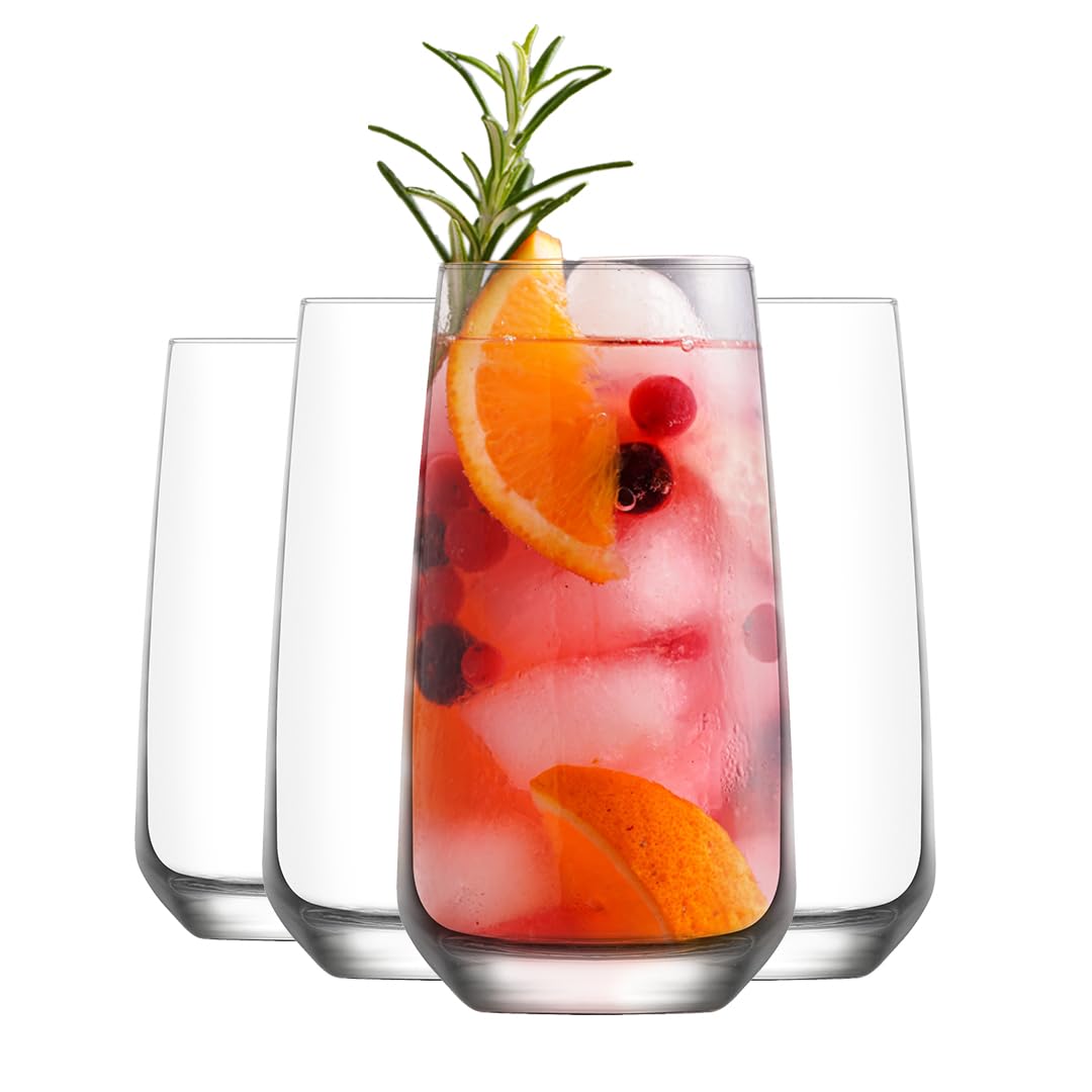 LAV Highball Glasses Set of 6 | All-Purpose Long Drink Glasses | Ideal for Water, Juice, Cocktails, and More | Perfect for Home, Parties, and Entertaining | 480 cc | 16.25 oz