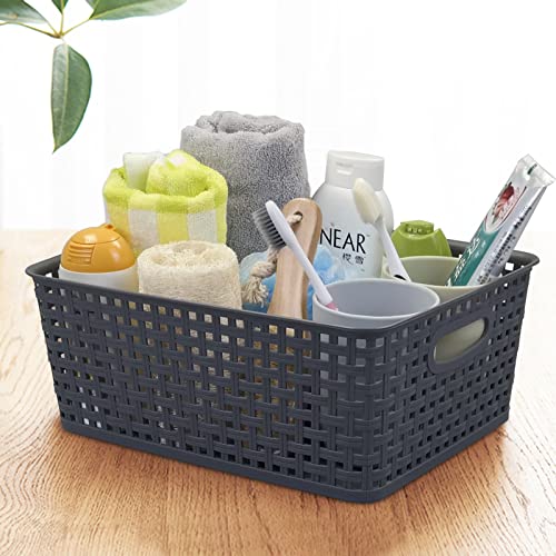 Vababa Pack Of 4 Weave Plastic Baskets, Gray Plastic Storage Basket #TOP3