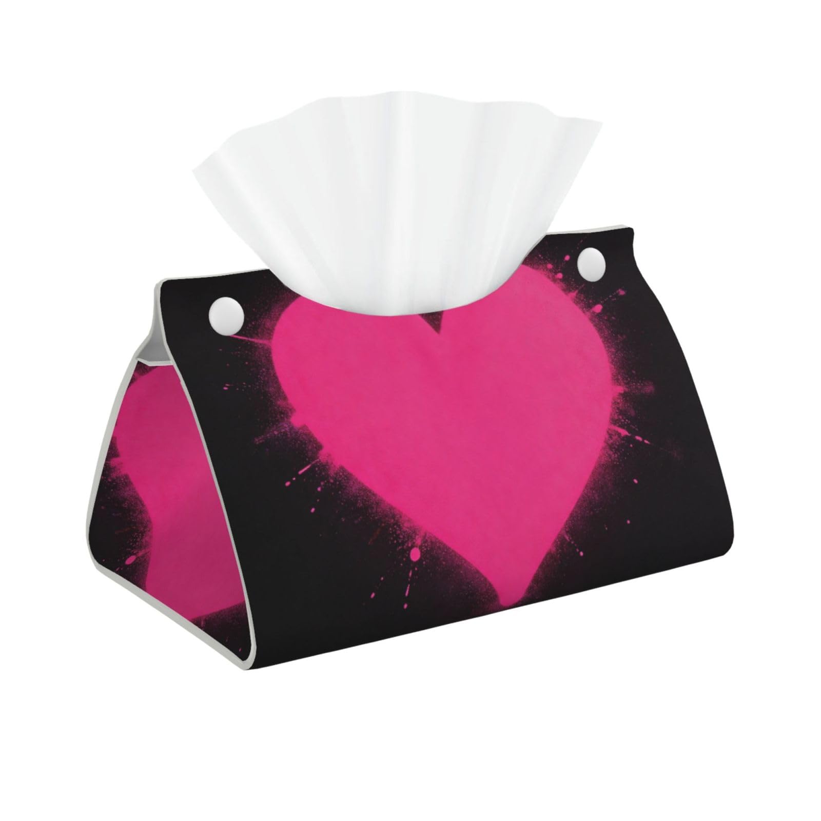 Heart Spray Long Leather Tissue Box Cover-Waterproof PU Leather Tissue Holder for Bathroom, Decorative Rectangular Tissue Case
