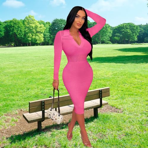 Image of Women's Fashion Sexy Elegant Comfortable Fit Vital V-Neck Knitted Short Sleeve Dress