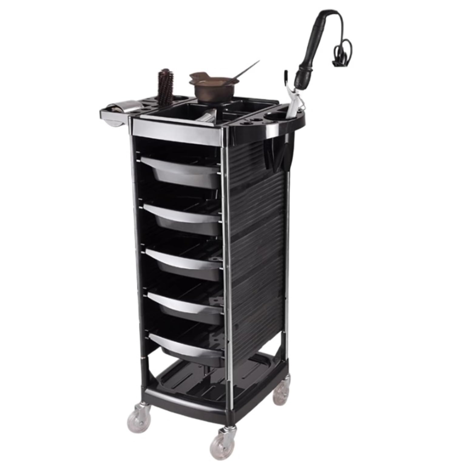 Shswud Black Esthetician Cart, Salon Trolley Cart With 5 Drawers And Dryer Holder Rolling Beauty Cart With Wheel Mobile Storage Station Nail Cart