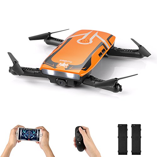 FuriBee FPV Mini Drone RC Quadcopter 720P HD Wi-Fi Camera H818 Selfie Drone Foldable Protective Case Gravity Sensor Control Altitude Hold Kids Beginners (Orange 2 Batteries)