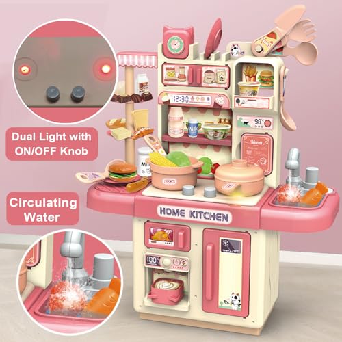 Image of VGRASSP Dream Kitchen Playset Toy Pretend Play Realistic Cooking Action Modern Kitchen Set - Light Up Stove Real Like Working Sink - Multicolor (Random Color As Per Stock) (Without Mist Spray)