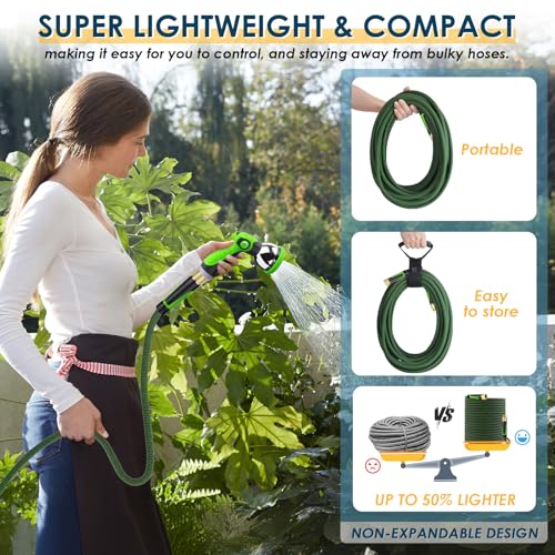 Non-Expandable Garden Hose 50 FT, Lightweight Hose with 10 Function Spray Nozzle, Kink-Free Flexible Water Hose, Durable, Leak-Proof, 360° Swivel Connectors, Portable Storage Strap - Image 4