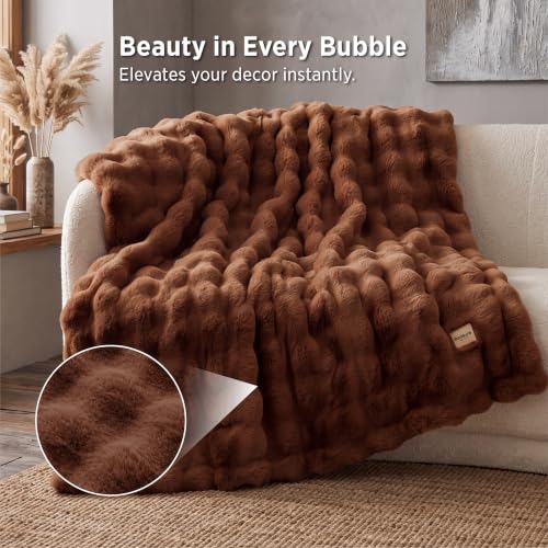 Image of Bedsure Fluffy Bubble Faux Fur Throw Blanket, 50 inchx60 inch, Burnt Orange