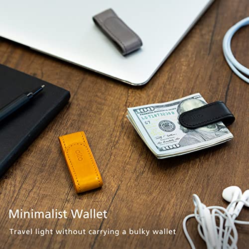 Alto Leather Magnetic Money Clip - Multiple Function Italian Leather Smart Holder for Cable Strap, Hanger, and Tie Clip (Raven Black)3