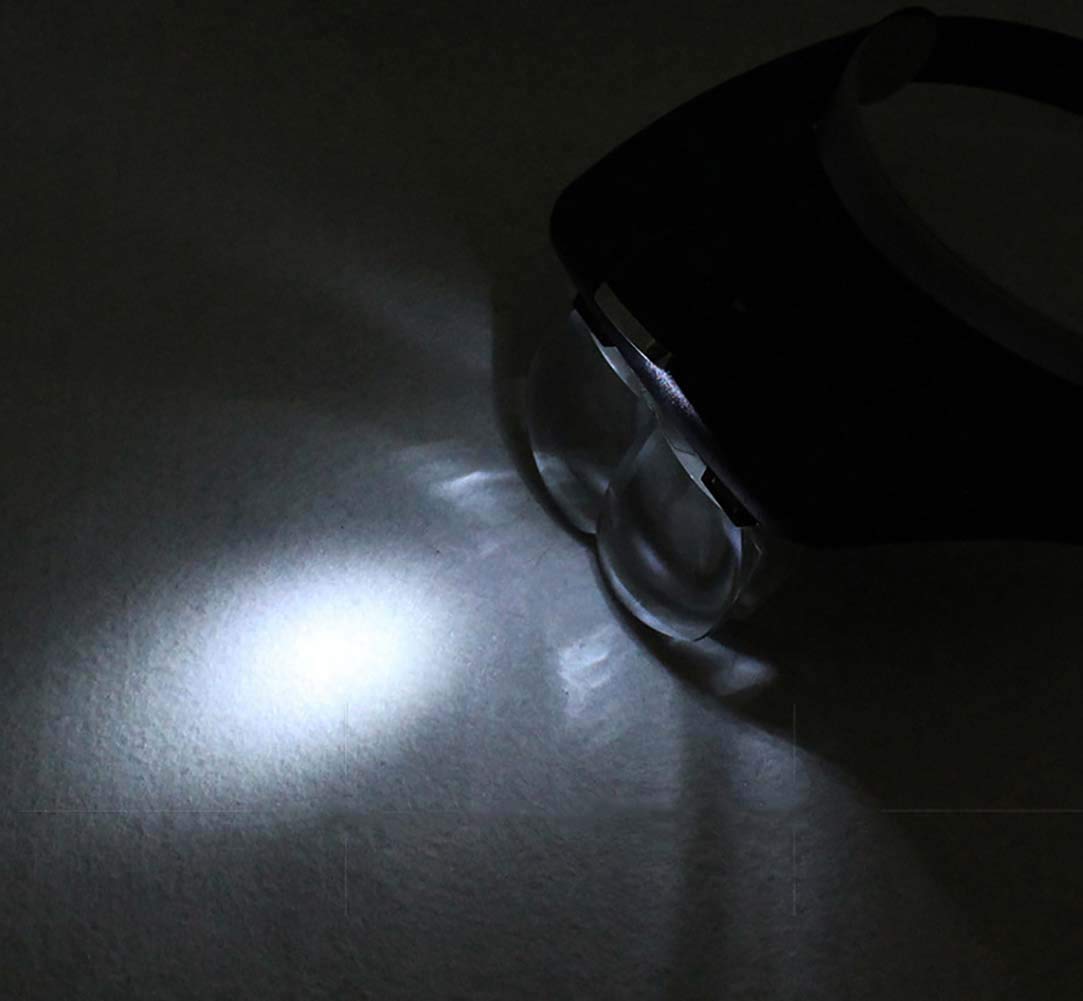 1.2X 1.8X 2X 2.5X 3.5X Lupa de Lupa para joyeros con Montaje en la Cabeza, Lupa de joyería de 5 Lentes con 2 Luces LED, Lupas de joyería de Lupa para Gemas, Monedas