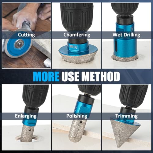Image of Diamond Tile Hole Saw Kit - 14 PCS Set Including 6 /6 /8 /20 /25 /35 /50 /75 /100mm Drill Bits, 20mm Finger Bit, 50mm Beveling Chamfer Bit, and 5 inch Diamond Blades for Tile, Ceramic, Porcelain, and Marble