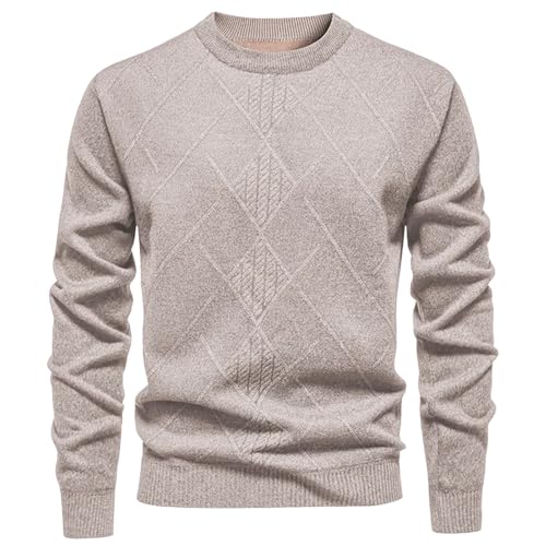 Men Winter Thick Knit Pullovers Solid Color Geometric Fashion Slim Fit Knitted Sweaters