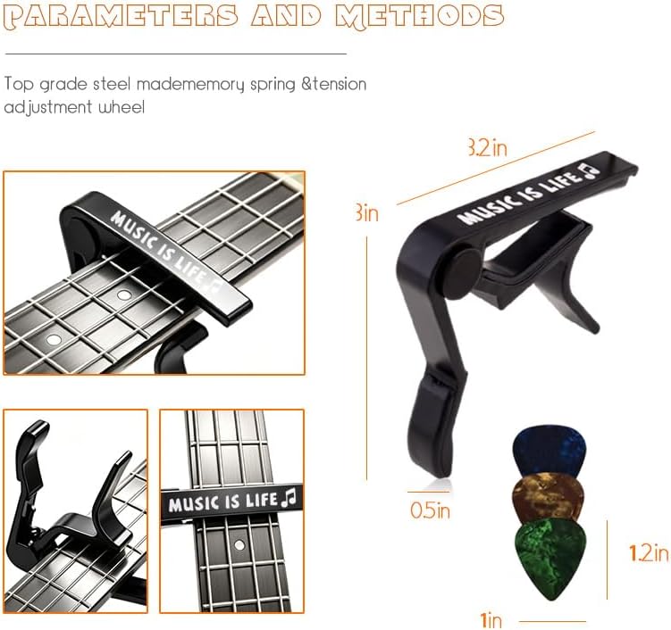 Guitar Capo for Acoustic Guitar 6 String Electric Guitar Picks 6 Pcs