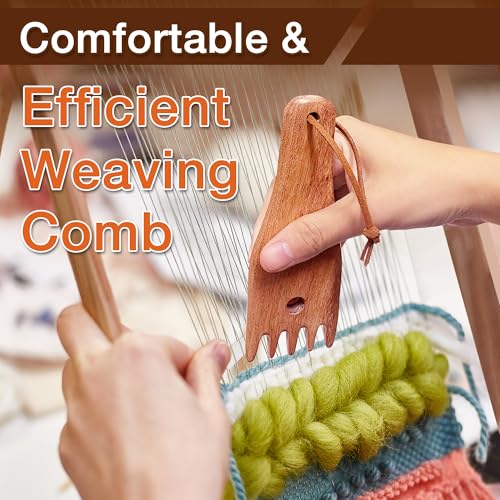 Savina Wooden Weaving Comb for Loom, Tapestry Beater Comb, Hand Carved Weaving Knitting Tools & Accessories for Tapestry, Woven Making Crafts (1Pcs) - Thumbnail 4