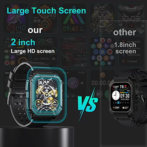 Smart Watch-Military Smart Watches For Men, 2'' Military Watch With Bluetooth Call Ip69 Waterproof Smart Watches Rugged Outdoor Men's Watch For Iphone Android Smartwatch With Heart Rate Monitor #TOP5