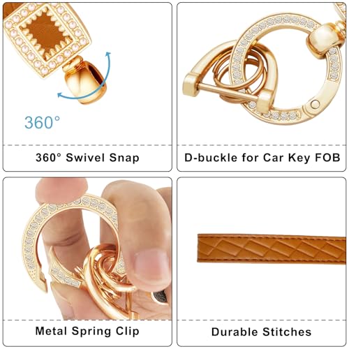 Image of OHKYOOT Leather Wristlet Keychain,Wrist Keychain Car Key Chain with 5 Key Ring and Anti-Lost D Ring