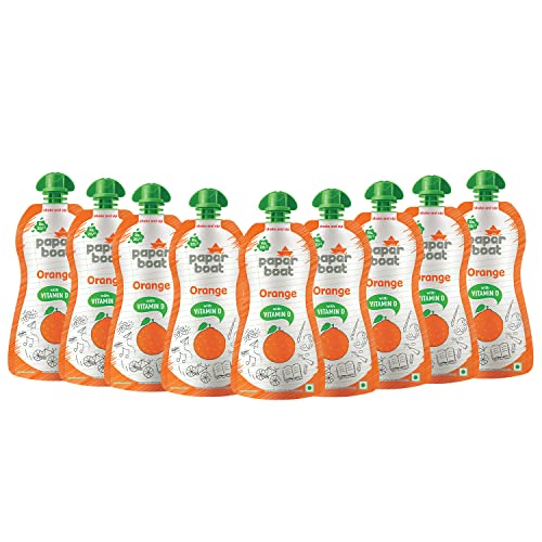 Image of Paper Boat Orange Juice, Enriched with Vitamin D, No Added Preservatives and Colours (Pack of 54, 150ml each)