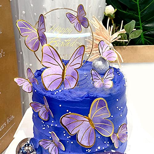 Georld 44Pcs Gold Pink Purple Lively 3D Butterfly Cupcake Topper Birthday Wedding Party Cake Wall Butterflies Food Decorations Color Mixed Size #TOP2