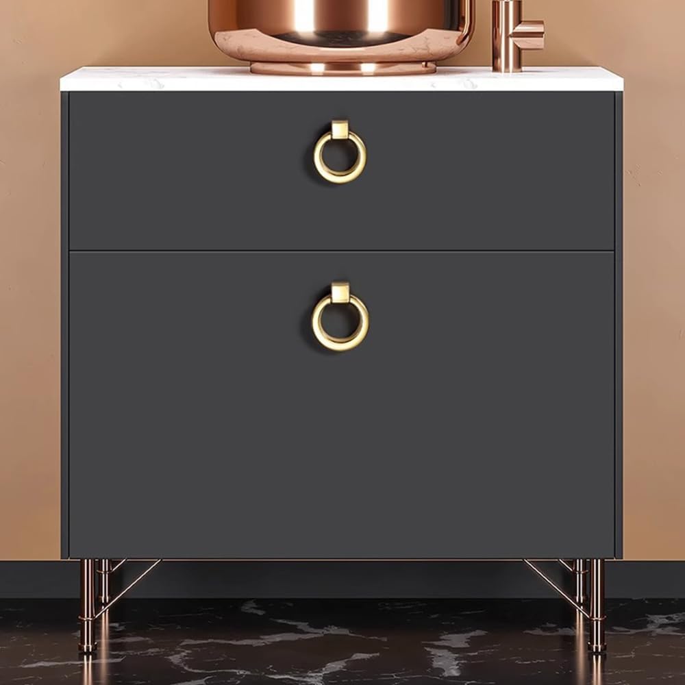 10 Pack Gold Cabinet Knobs 1.81" Drawer Pulls and Knobs Zinc Alloy Single Hole Handles for Dresser 46mm Circle Knob and Ring Pulls for Cupboard Bathroom Wardrobe Kitchen