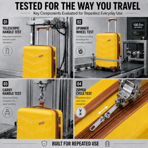 Image of CONCEPTEN Expandable Hardshell Luggage Set 5 Piece, 22x14x9 Airline Approved Carry On, 20 /24 /28 inch Suitcase Set with TSA Lock, Spinner Wheels, ABS+PC (Yellow) | Suitcase Set with Spinner Wheels TSA-approved Lock ABS Travel 20 /24 /28 Inch