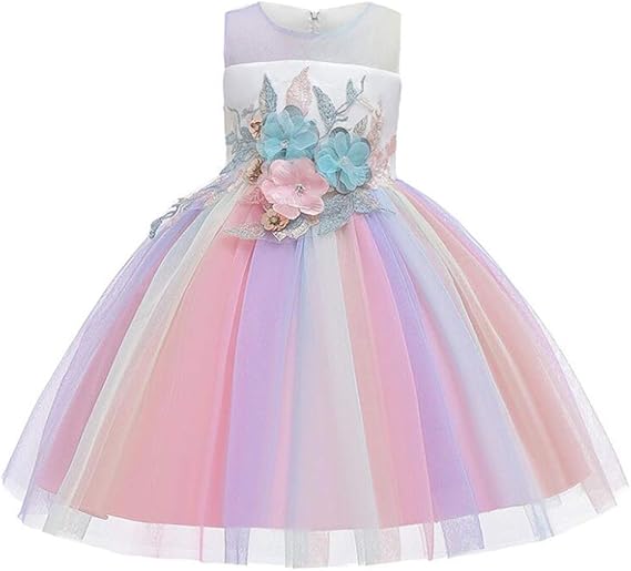 Amazon Asiso 子供ドレス キッズ フォーマルドレス 虹色チュールドレス 女の子 ワンピース 花柄 結婚式 発表会 演奏会 フォーマル 通販