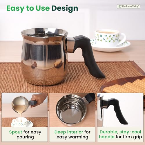 Image of The Indus Valley Stainless Steel Turkish Coffee Maker /Warmer with Stand| 500ml, 0.20kg | Induction Friendly | 100% Toxin-Free, Naturally Non-Stick, Long Lasting