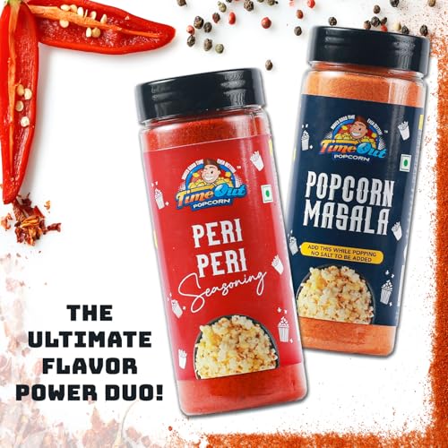 Image of Time Out Popcorn Peri Peri Seasoning and Popcorn Masala, Multi-Purpose Powder, Popcorn and Snacks Flavoring,Pack of 2, 100g Each