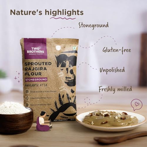Image of Two Brothers Organic Farms Sprouted Rajgira Atta (500g) | Nutrient-Rich Gluten-Free, High-Protein Amaranth Flour for Weight Management, Bone Health, and Digestion