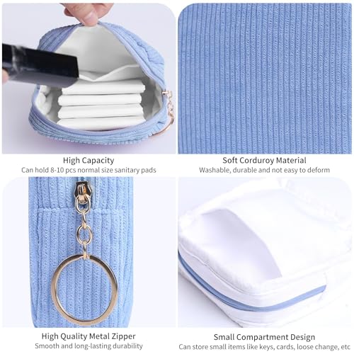 Image of Sanitary Napkin Storage Bag, Preppy Corduroy Period Bag for School Teen Girls, Cute Portable Period Pouch with Zipper, Sanitary Pads Bag Tampons Holder for Purse, First Period for Women Ladies