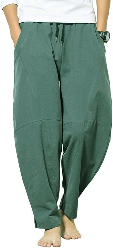 Banana Bucket Men’s Casual Baggy Pants Drawstring Cotton Loose Harem Pants