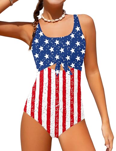 Image of Qaoerde Girls Swimsuit One Piece Swimsuits Cutout Ruched Bathing Suits Adjustable Straps Tie Girls' Swimwear 9-16Y