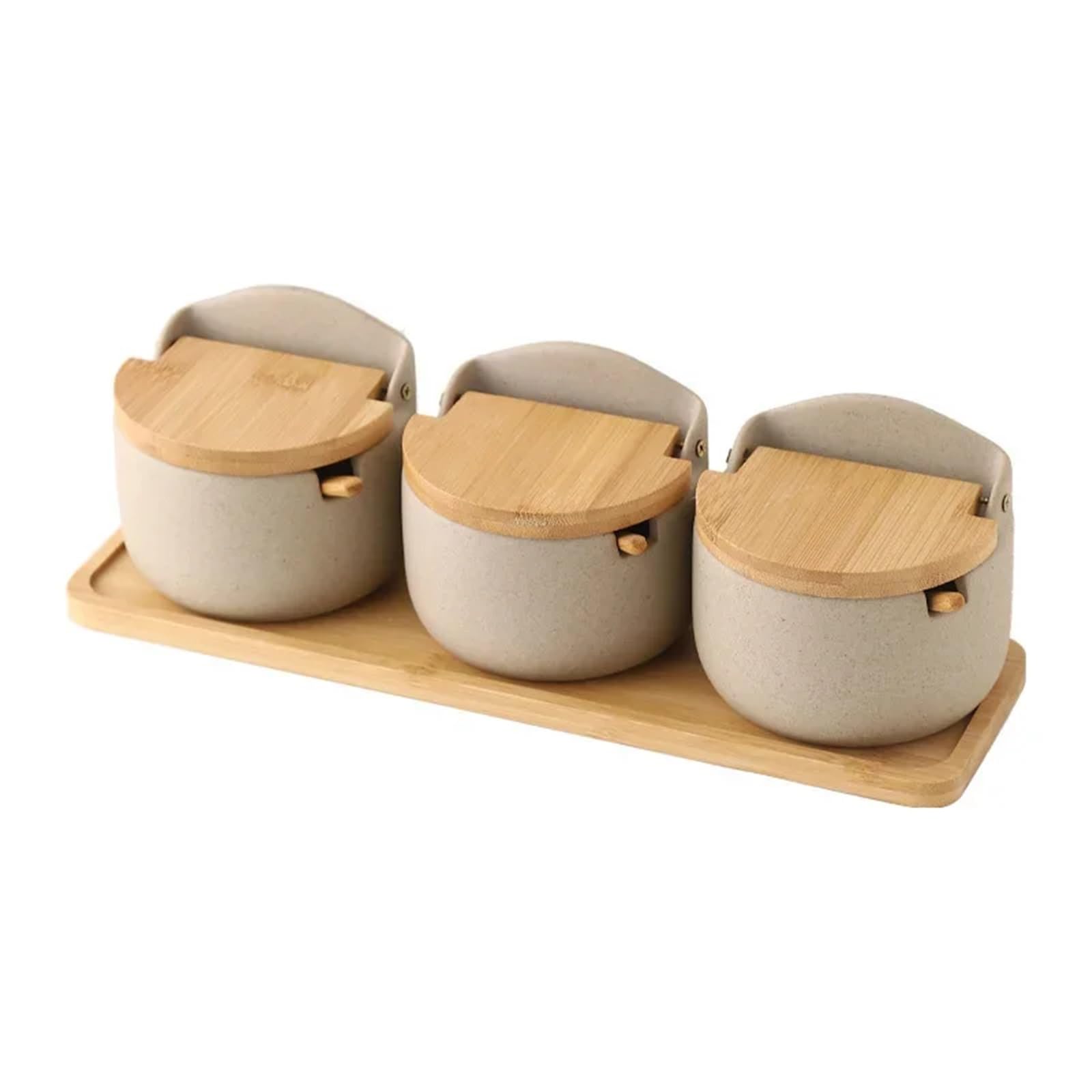 CNYUON Ceramic Seasoning Jar lid Spice jar With Spoon Kitchen Sugar Salt Spices Storage Box Household Container(3Pcs Set)