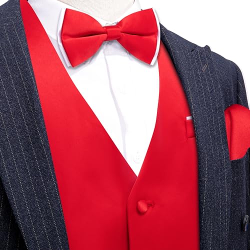 Image of Barry.Wang Mens Suit Vest Bow Tie Set 4PCS Formal V-neck Slim Fit Casual Solid Color Waistcoat Wedding Party Tuxedo