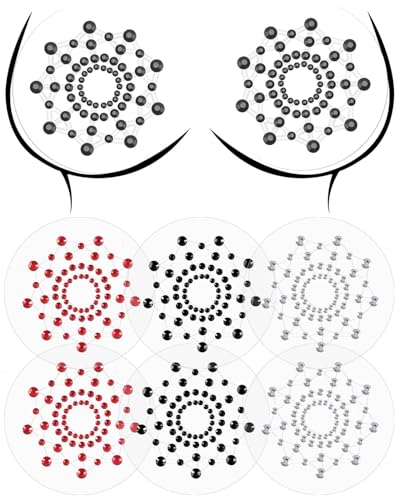 TPZORJX 3 Paar nippelpads,Kristall Brustwarzenaufkleber Sexy Rhinestone Nipple Cover Sticker Glitzer Strass Quaste Nippelschmuck Nipple Cover Karneval Blütenblatt Brustaufkleber für Frauen