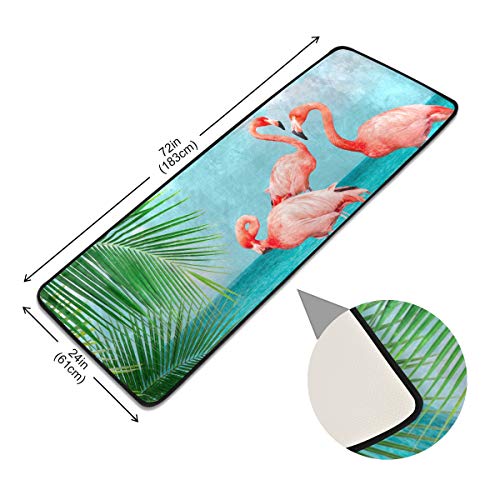 Retro Flamingos Standing Blue Sea Runner Rug Floor Mat Non-Skid Kitchen Rug Soft Area Rug For Bathroom Entryway Hallway Dining Living Room #TOP1