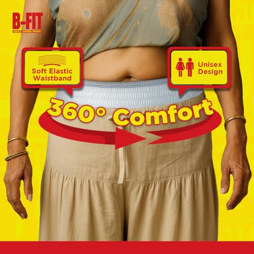 Image of B-Fit Regular Adult Diaper M Size Pants | 30 Count (Medium) | Waist 25 - 48 inch | Unisex | Leakproof | Even Absorption | Long Protection hours | Brief-Like Fit & Soft Elastic Waist