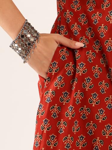 Image of Vbuyz Women's Floral Print A-Line Cotton Stitched Kurta