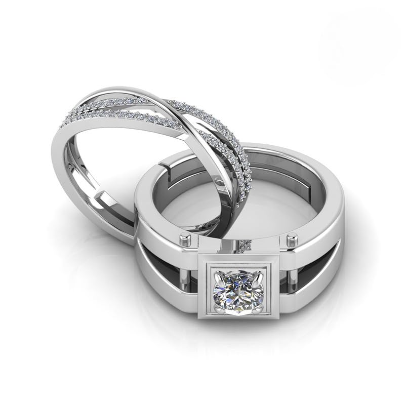 Pure 925 Sterling Silver Ring Rhodium Plated Minimal Jewelry Hallmark with Size Adjustable Birthday Wedding Anniversary Gift for Women and Men Couple Rings CZ AAA+ Diamond (MH-R-39-15)-image-32