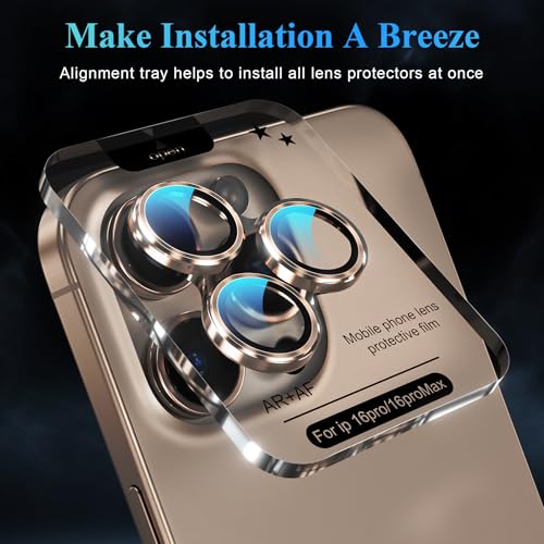 Image of YWXTW For iPhone 16 Pro /iPhone 16 Pro Max Camera Lens Protector, [1 Step Installation Tray] Tempered Glass Screen Protector Metal Custom Camera Cover Accessories Case Friendly