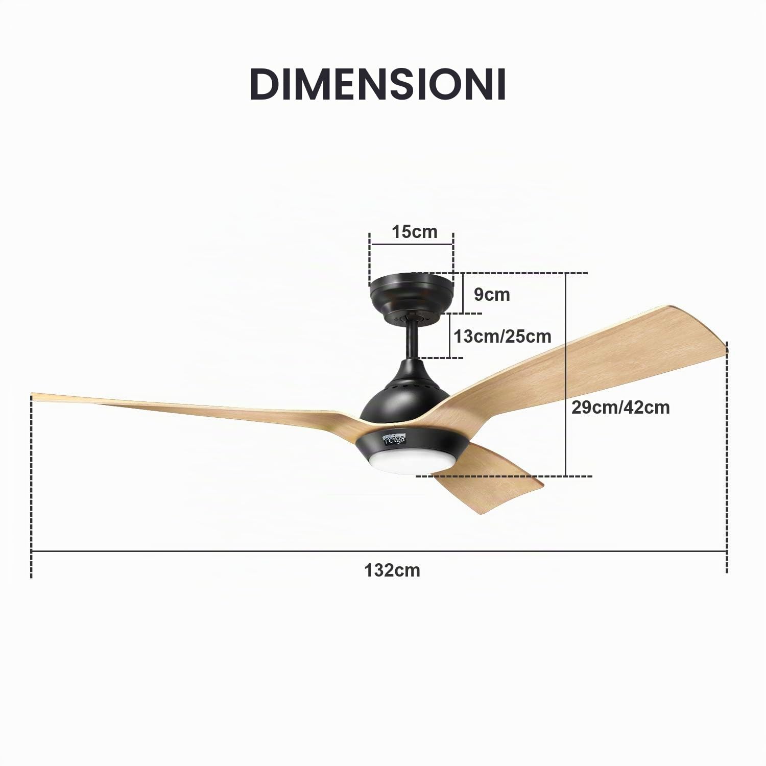 reiga 132CM Ventilatore da Soffitto con Motore CC Luce LED Dimmerabile | 3 Pale Dipinte a Mano, Timer, Funziona con Alexa WIFI Smart APP e Telecomando