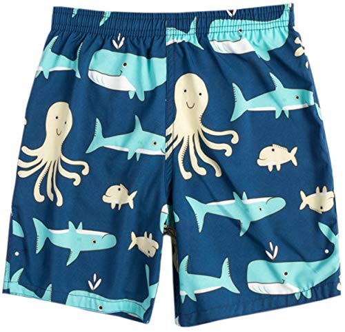 Boy's Summer Octopus Print Elastic Waist Beach Board Short Swim Trunk with Pockets, Octopus, 9-10 Years = Tag 150/10T