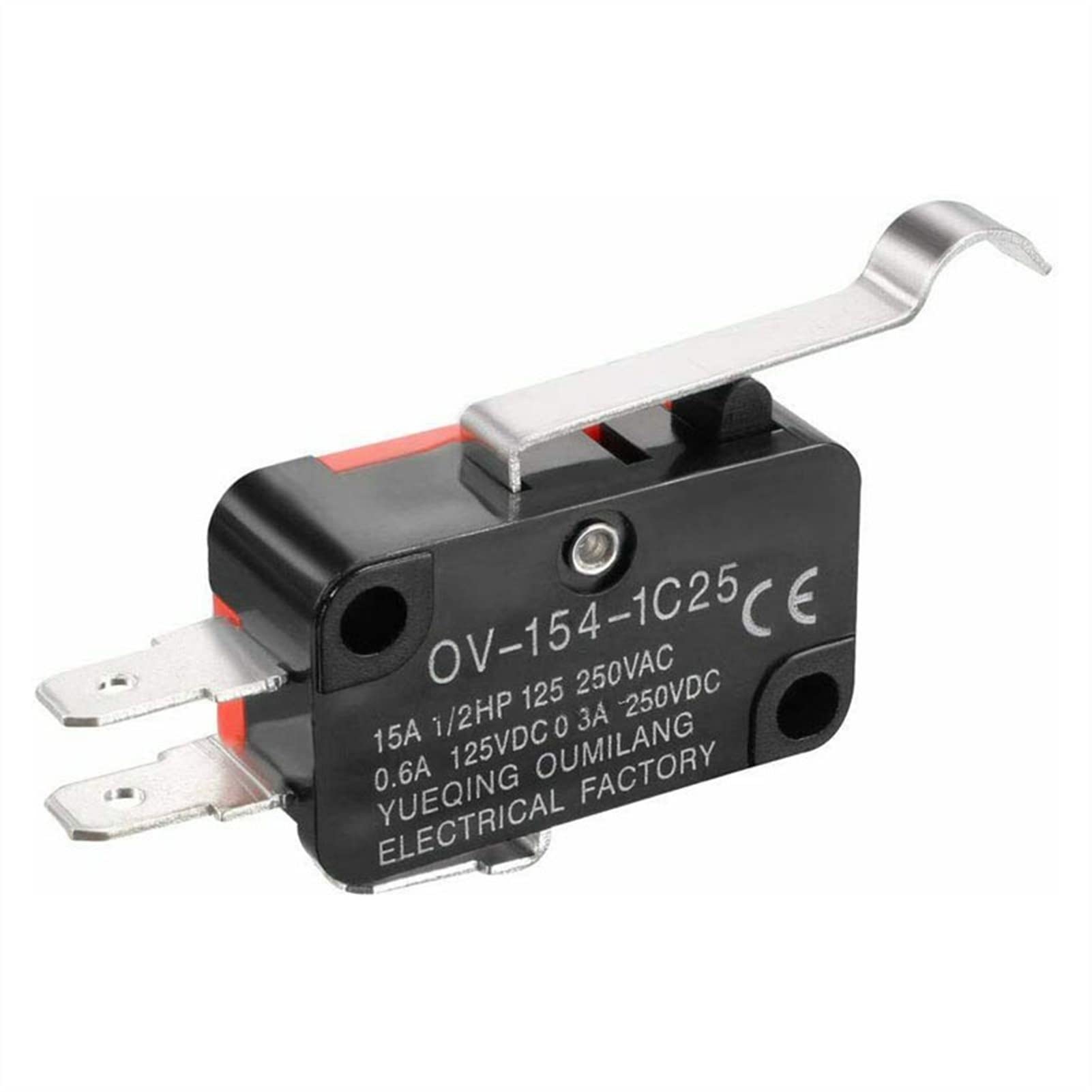 GJEXXPTST Rocker Switch 10pcs V-154-1C25 Long Handle Roller Snap Action Push Button SPDT Momentary On-Off Micro Limit 15A 250V Red/Black