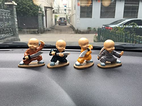 Image of AUGEN Polyresin Set of 4 Buddha Monks Statues Figurines Showpiece for Wall Shelf Table Desktop Living Room Car Dashboard Decoration Home Office Decor (Multicolour)(7698E)
